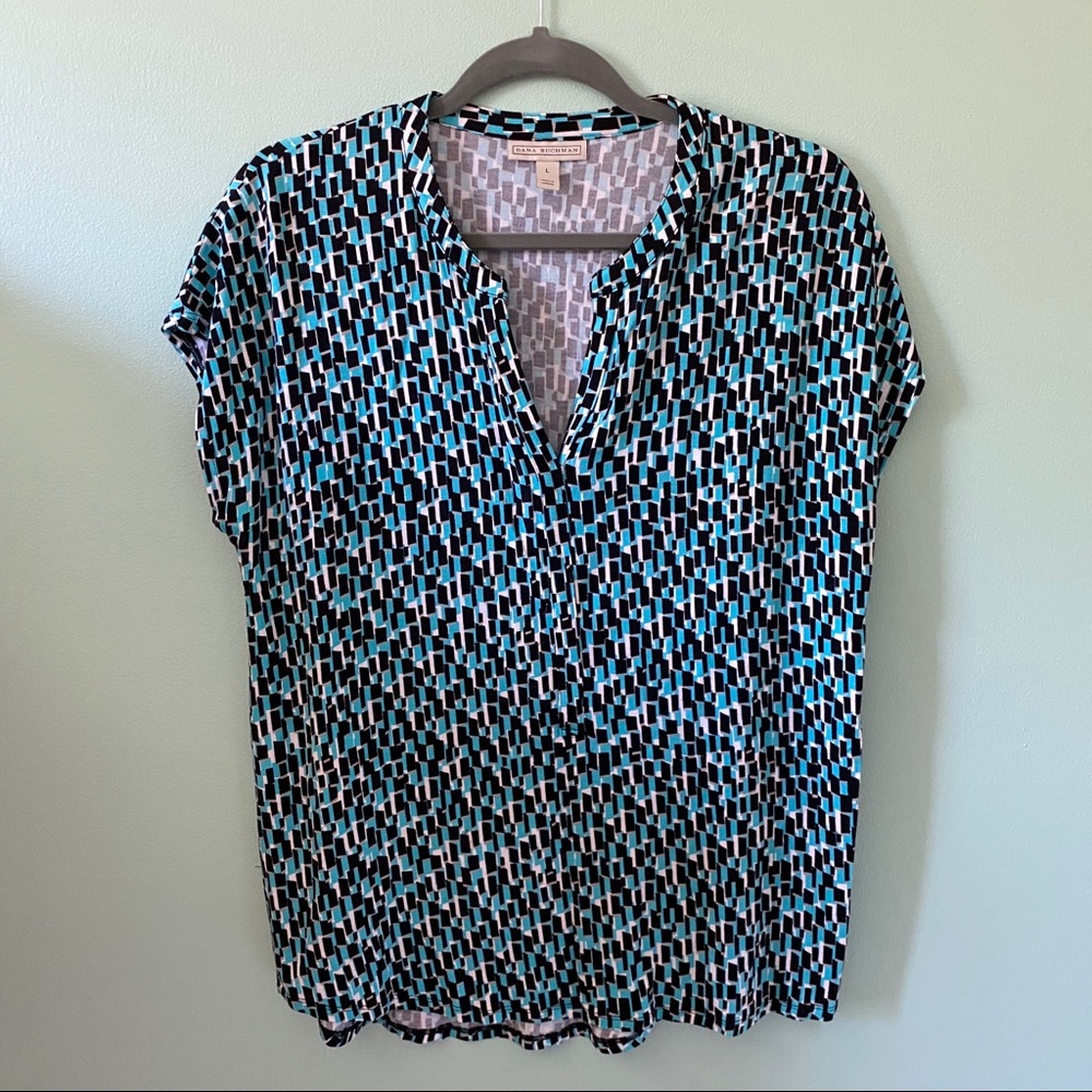 NWOT Dana Buchman Soft Black White and Blue Shirt